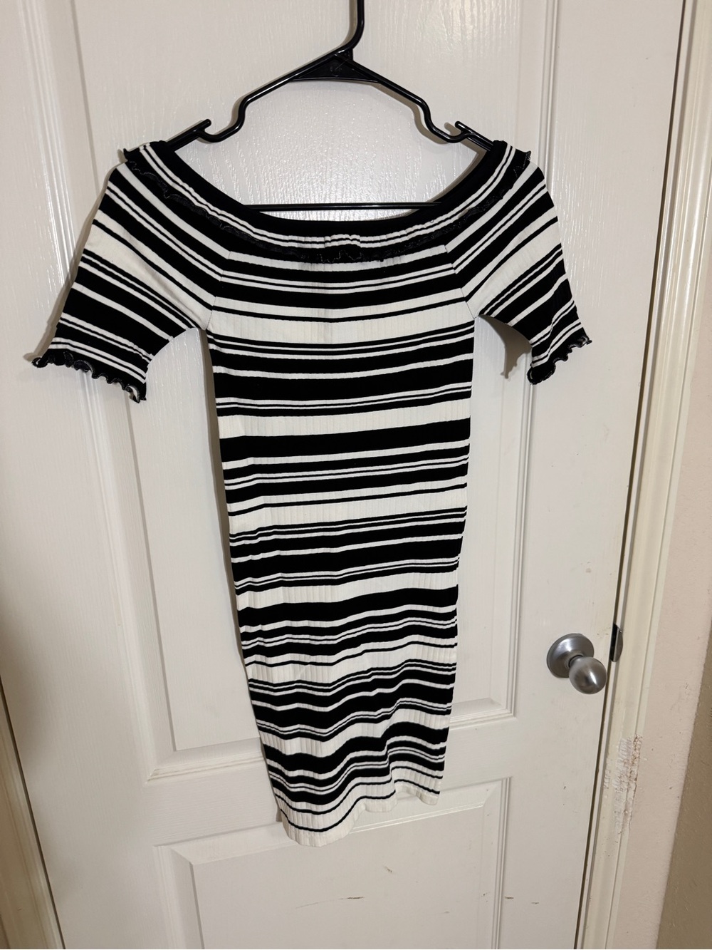 FP Movement Free People Black White Striped Ribbed Off Shoulder Y2K Dress M/L